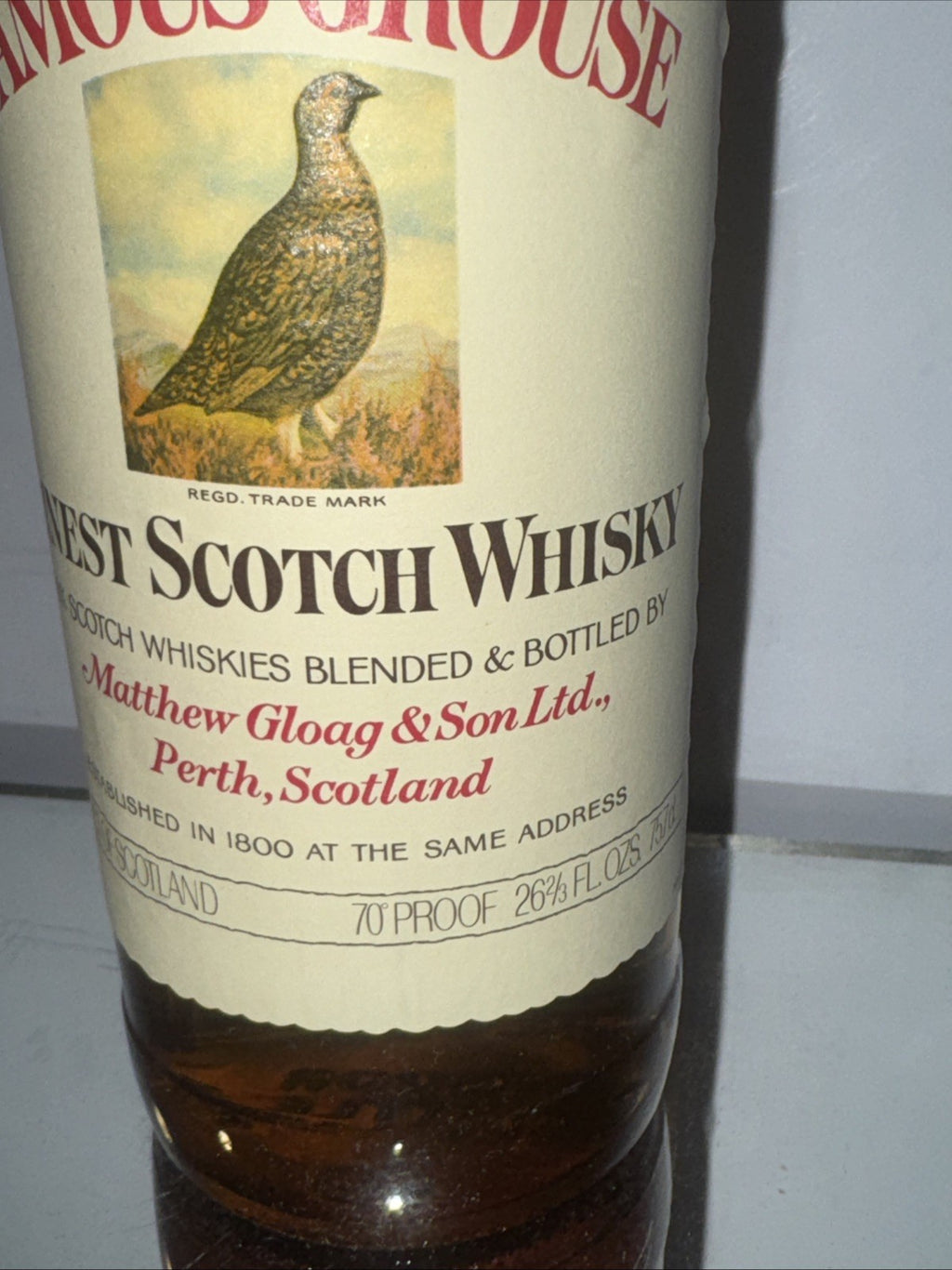 Famous Grouse Finest Scotch Whisky 70 Proof 26 2/3 Floz Bottled Late 60s/70s