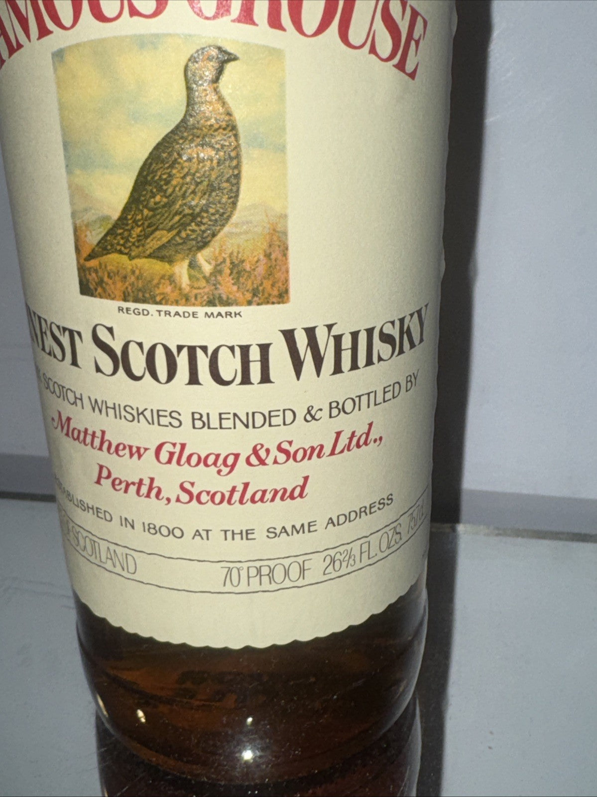 Famous Grouse Finest Scotch Whisky 70 Proof 26 2/3 Floz Bottled Late 60s/70s