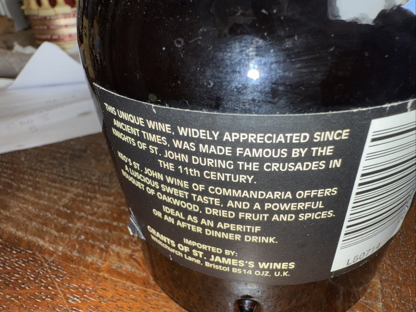 1980s Commandier St John Cypress Sweet Wine Vintage