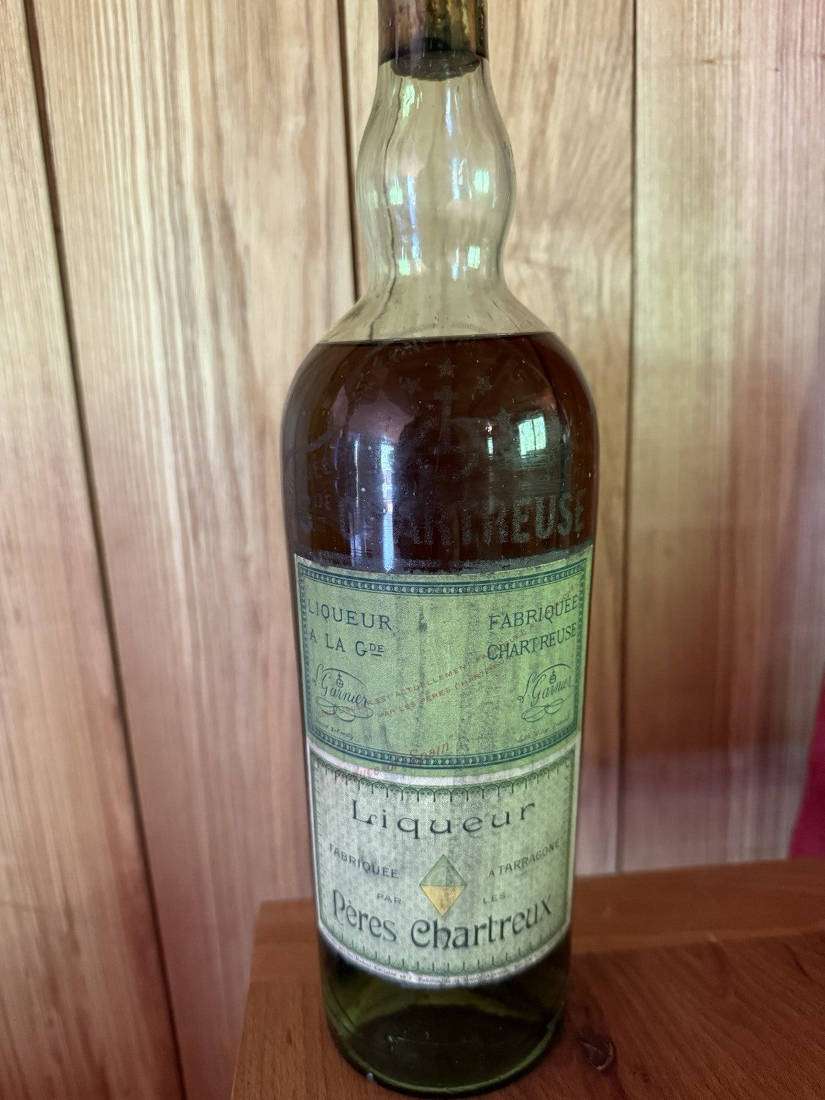 Chartreuse - Early 1900s (est) Etched Glass Label And Contents Good Condition