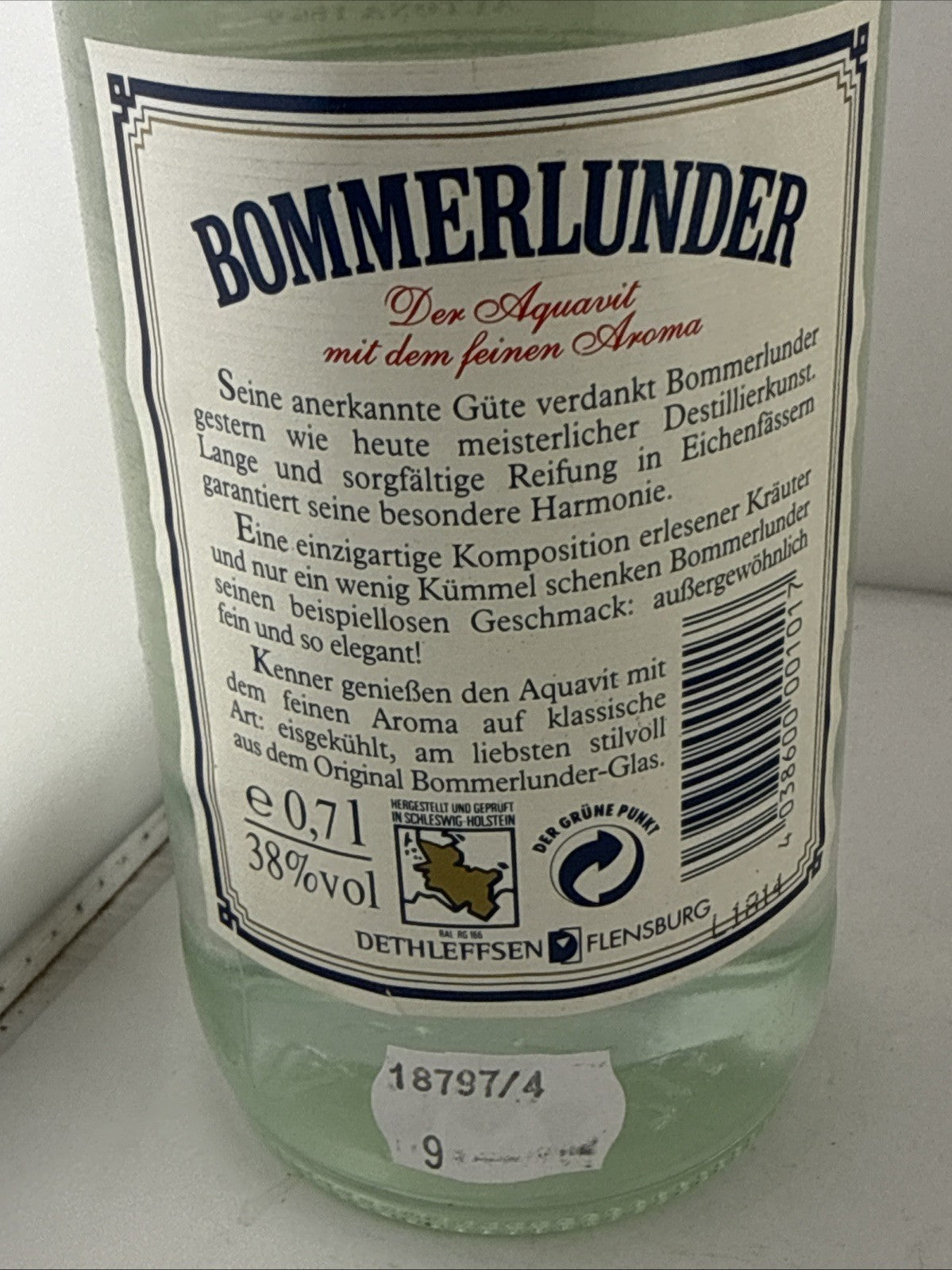 Bommerlunder Aquavit 70cl 38% Vol German Caraway Spirit Flensburg