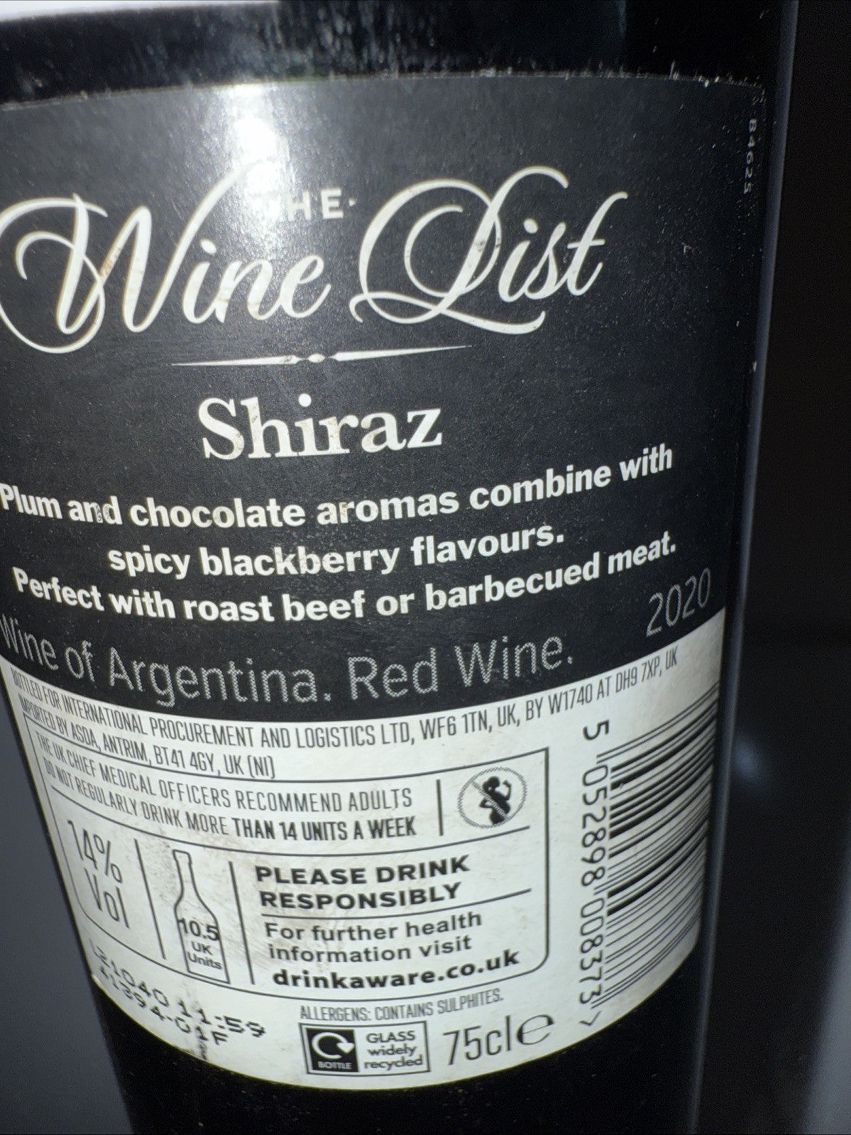 The Wine List Shiraz, an Argentinian red 2020