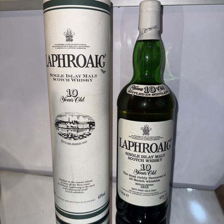 Laphroaig 10 Year Old – 1 litre, Duty Free, with laser code L579 So 2010 Bottle