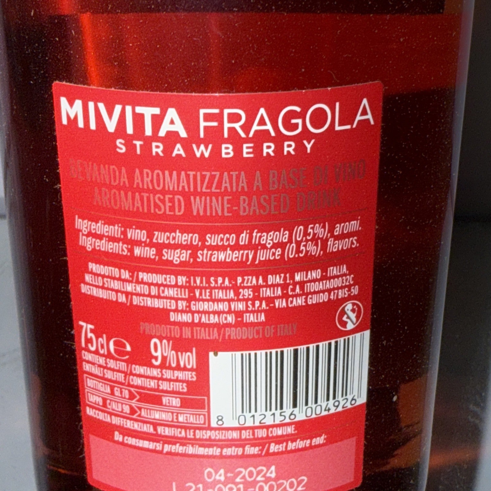 Giordano “MiVita Fragola” (strawberry-flavored, aromatized wine