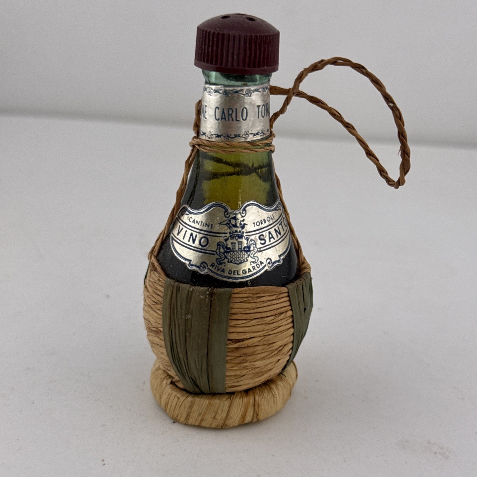 Vintage Vino Santo Cantine Torbole Italian Miniature Fiasco Bottle