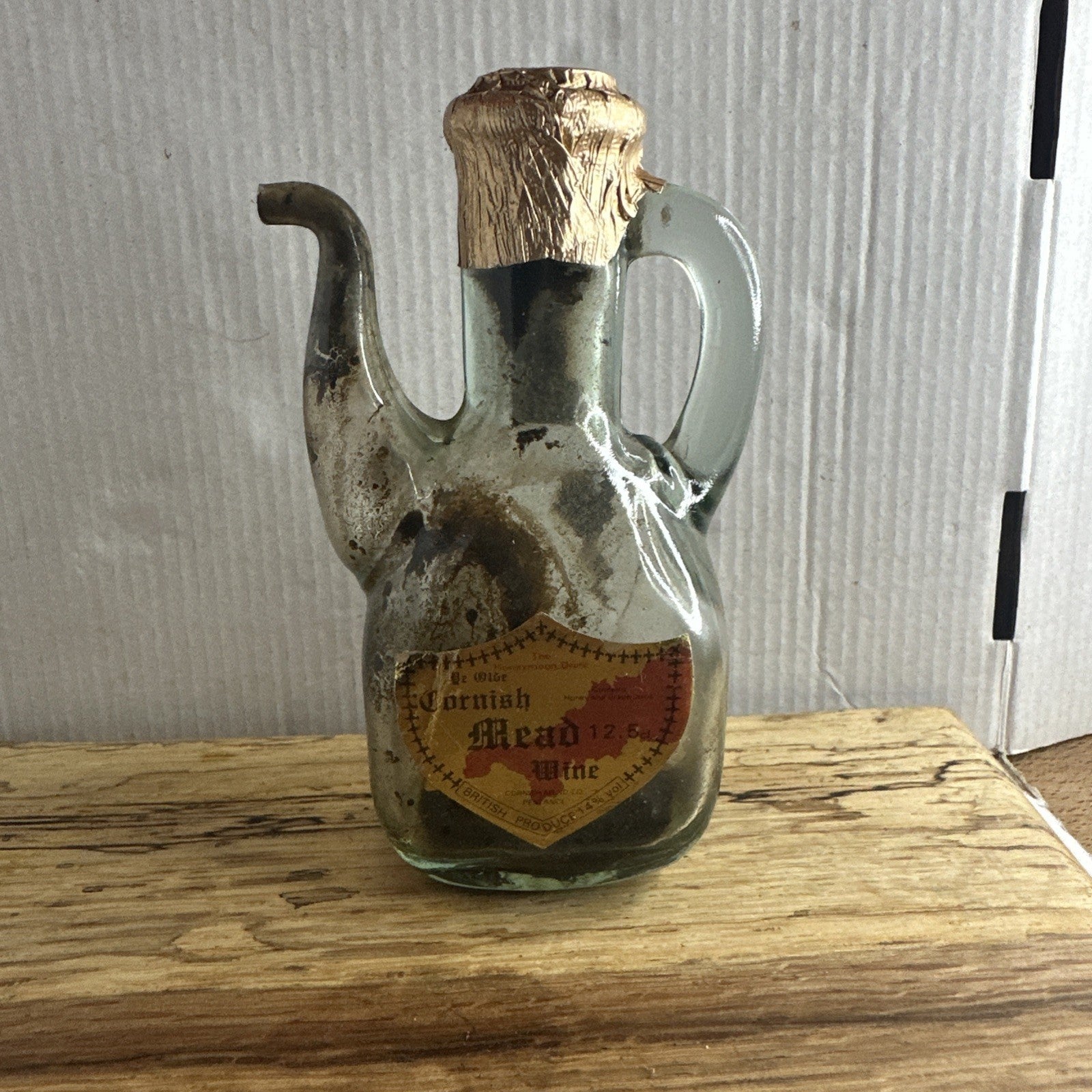 vintage or antique glass decanter for Cornish Mead wine Miniature Empty
