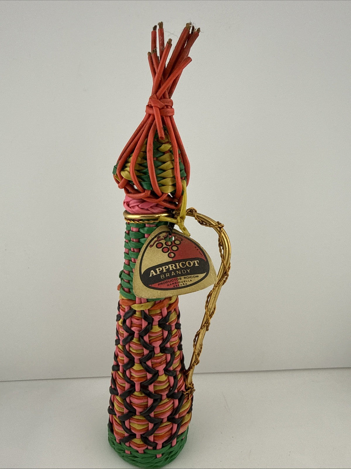 Vintage Spanish Apricot Brandy Woven Bottle Roicom Garriguella c1970