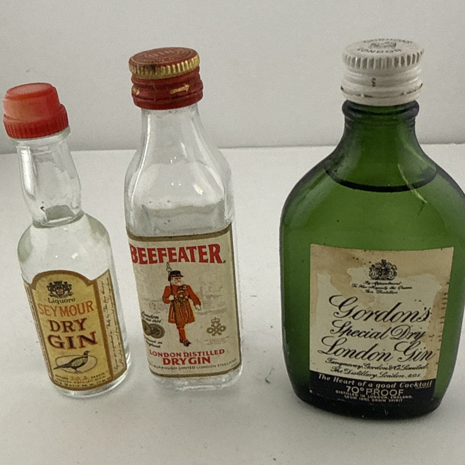 Vintage Gin Miniatures Trio Beefeater Gordon’s Seymour Dry Gin 1960s-70s