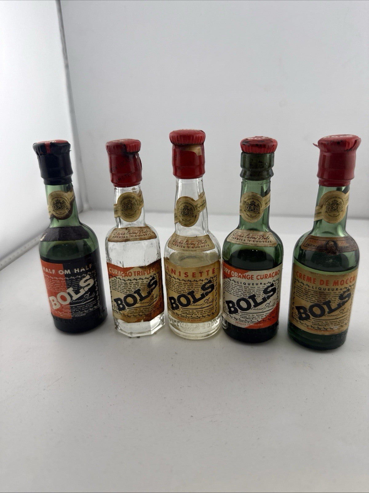 Vintage Bols Liqueur Miniatures x5 Curaçao Anisette Mocca Half om Half