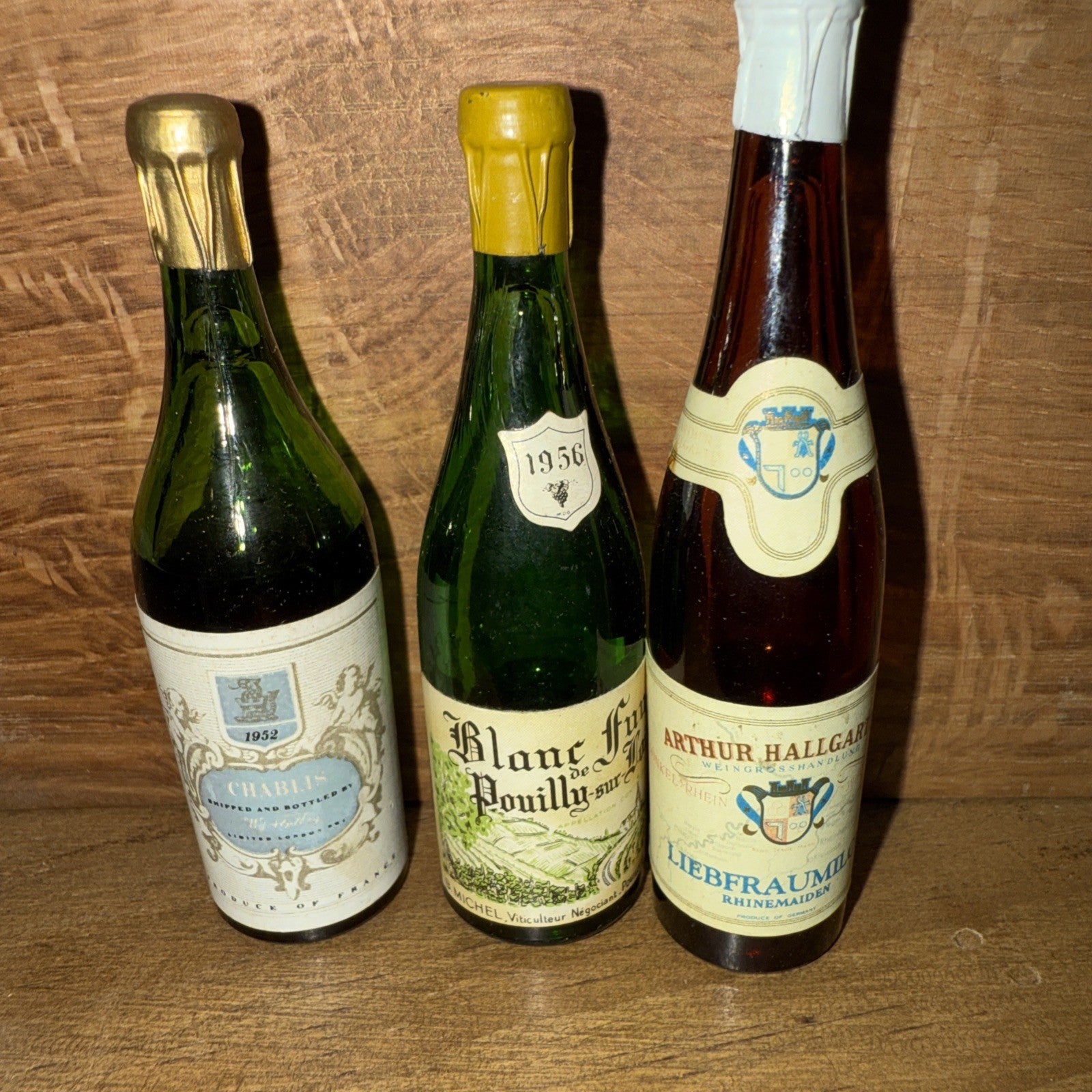 3 mini Miniatures Liebfraumilch Pouilly Fume Chablis 1950s