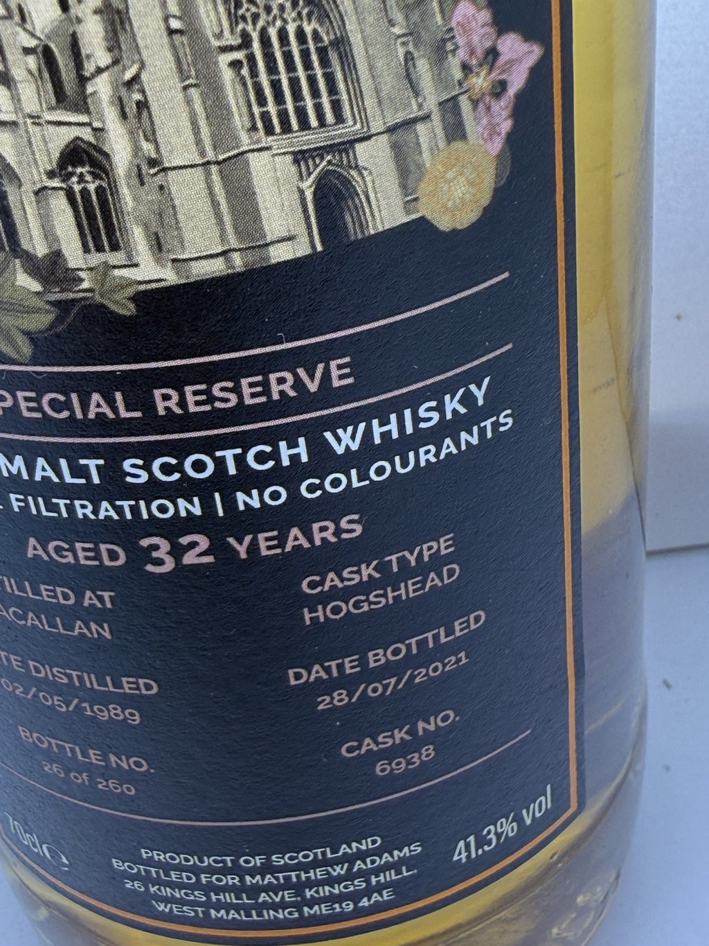 Macallan 32 Year‑Old (distilled 1989, bottled 2021, cask 6938, 26‑of‑260)