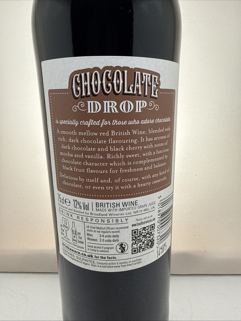 Chocolate Drop British Red Wine 75cl 12% Sweet Dessert Wine