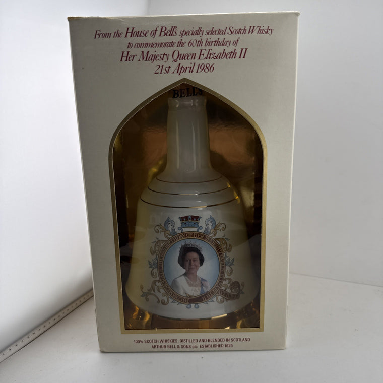 Bell’s 1986 Queen Elizabeth II 60th Birthday Decanter Boxed 43%abv