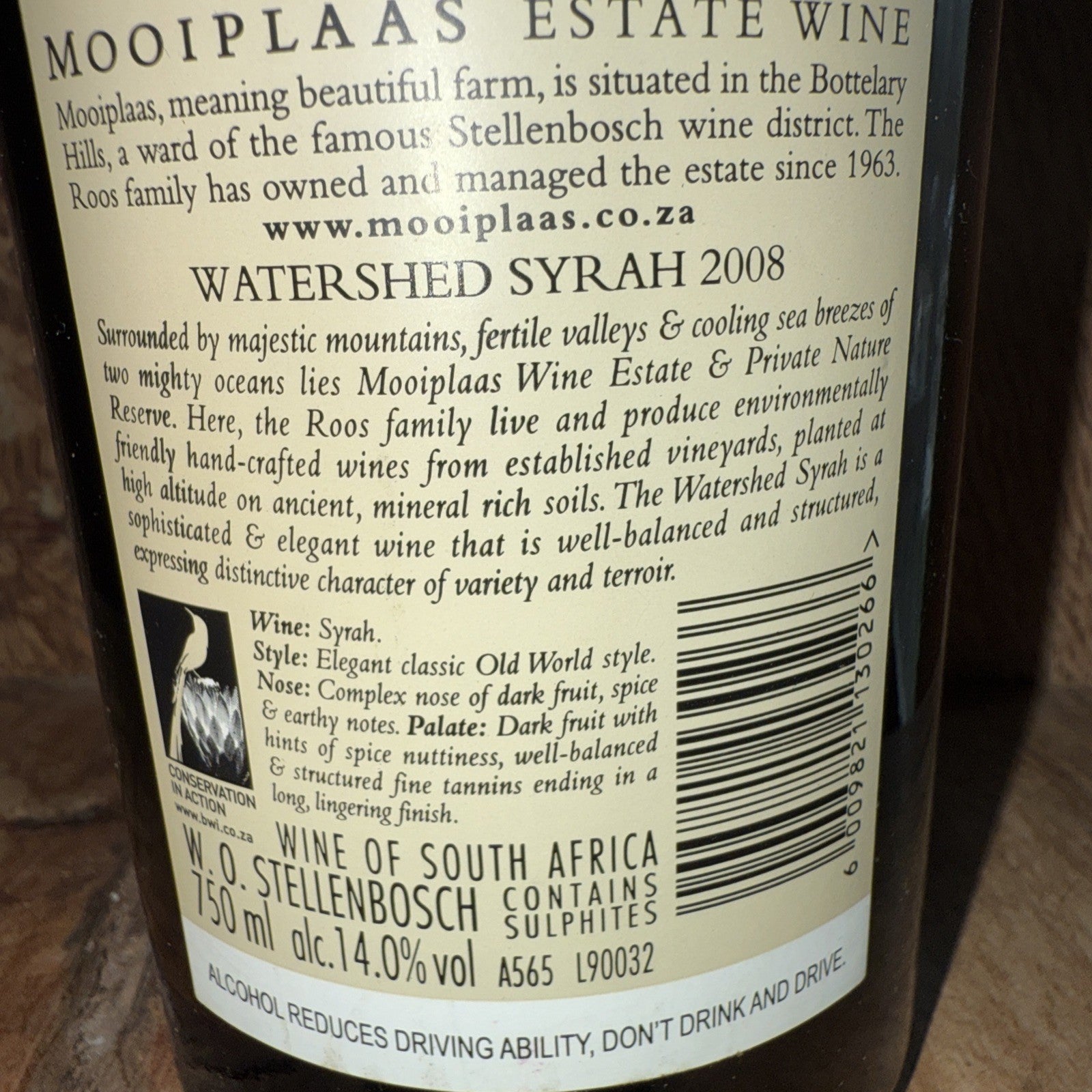 Mooiplas Estate Wine syrah 2008