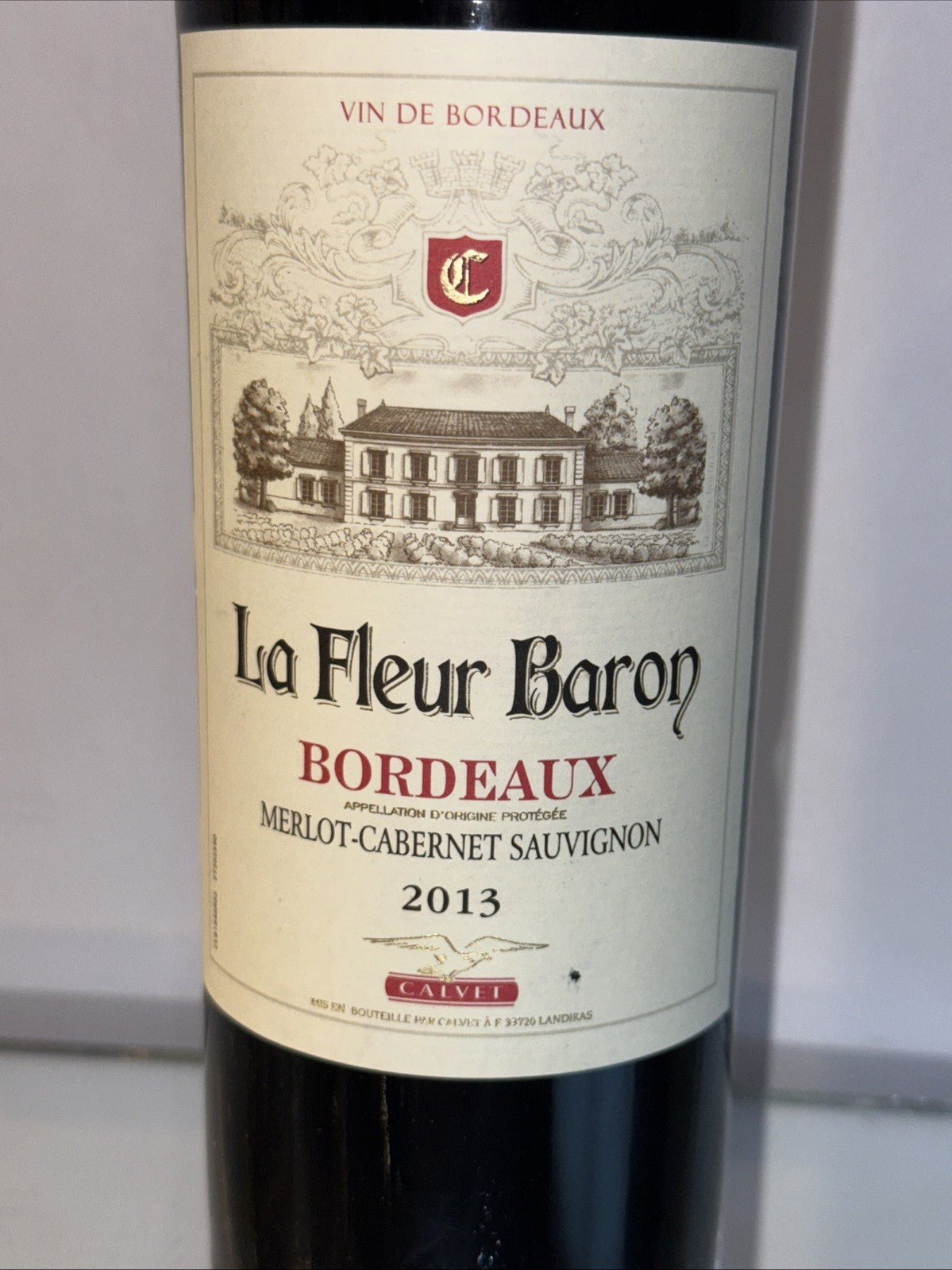 (750 ml) bottle of Calvet La Fleur Baron Bordeaux AOC 2013