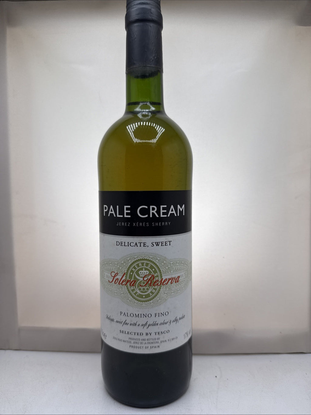 Tesco Pale Cream Solera Reserva Sherry. Zoilo Ruiz-Mateos Jerez. 75cl 17.5%.