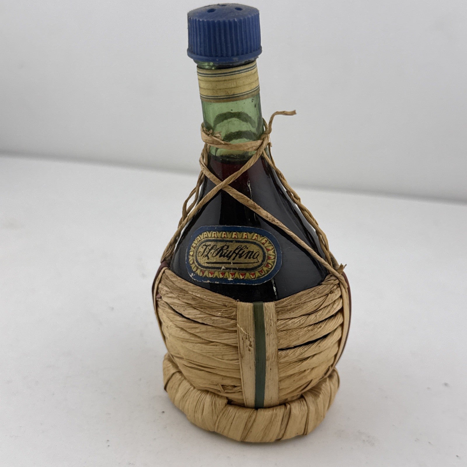 Vintage Ruffino Chianti Miniature Straw Fiasco Bottle Italian Wine