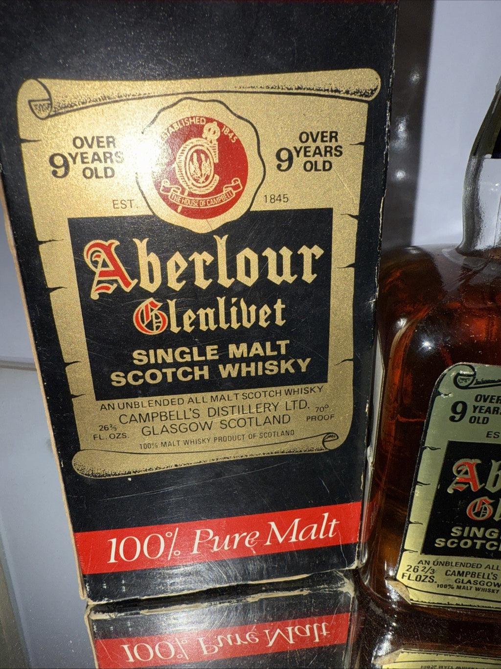 Abelour Glenlivet Single Malt Whisky Bottled In 1960s 70% Proof 26 2/3 Floz