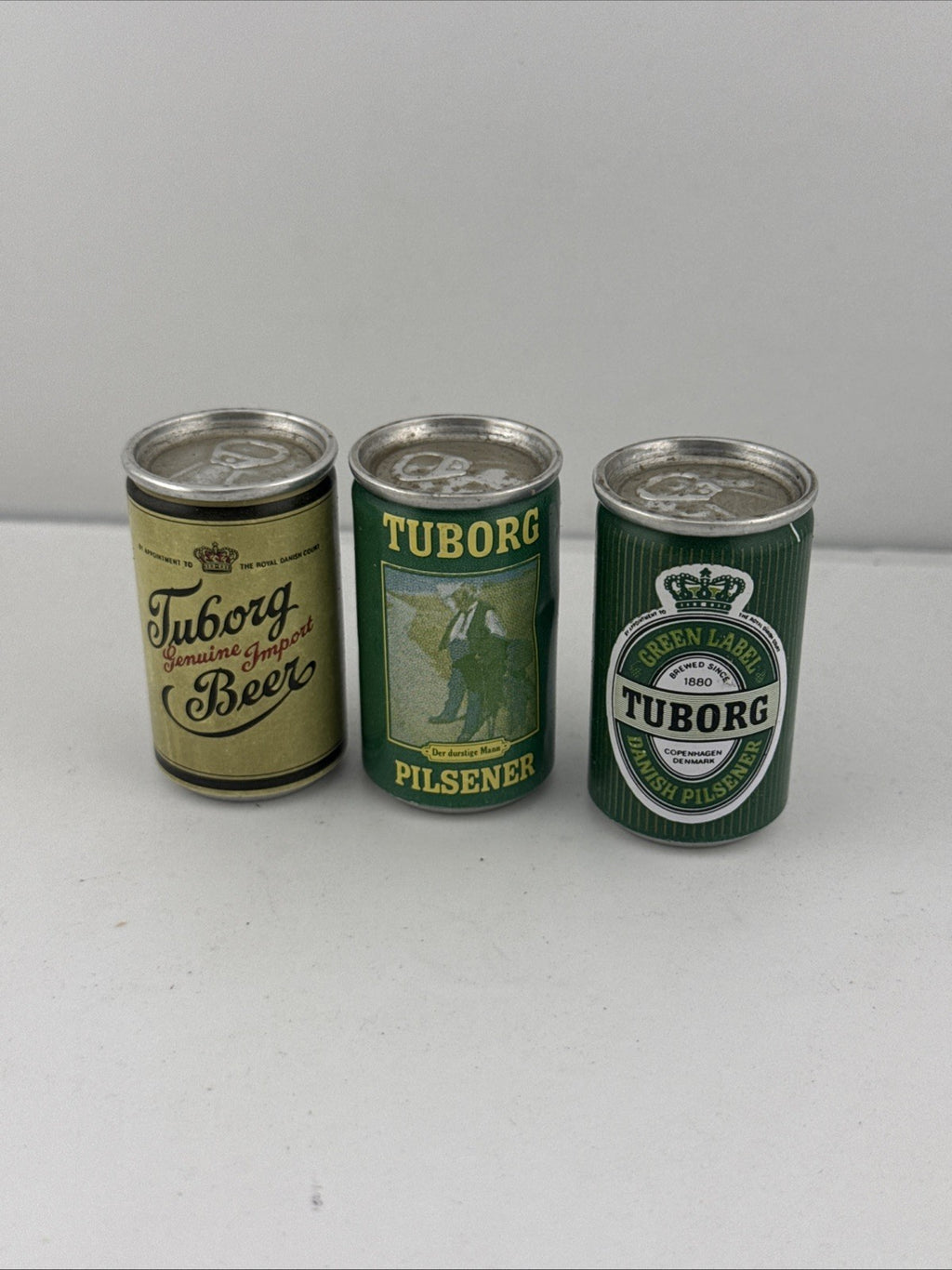 Tuborg Mini Beer Cans x3 Vintage Danish Pilsener Collectible Set