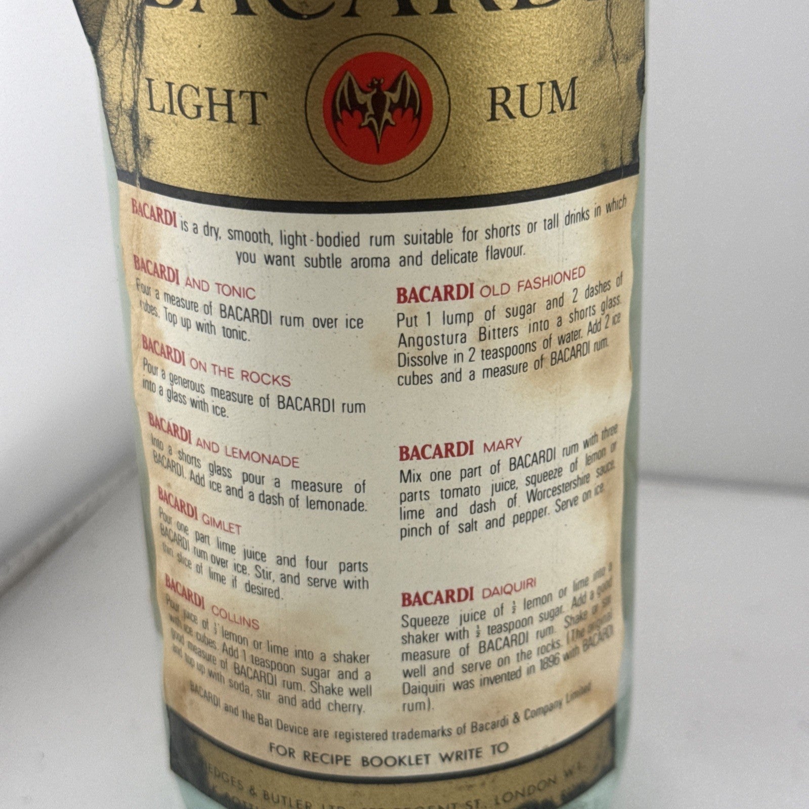 Vintage Bacardi Superior Carta Blanca Light-Dry Rum from the late 1970s Full