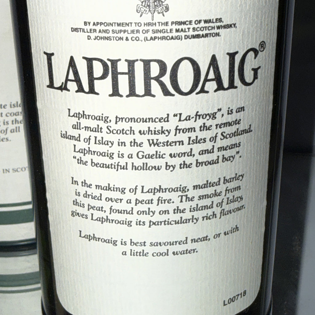 Laphroaig 10 Year Old – 1 litre, Duty Free, with laser code L579 So 2010 Bottle