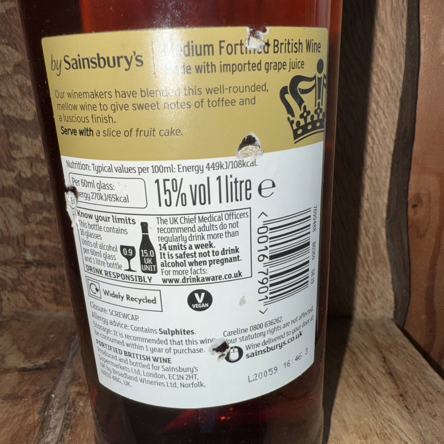 Fortified English Sherry wine Sainsburys from 1980s