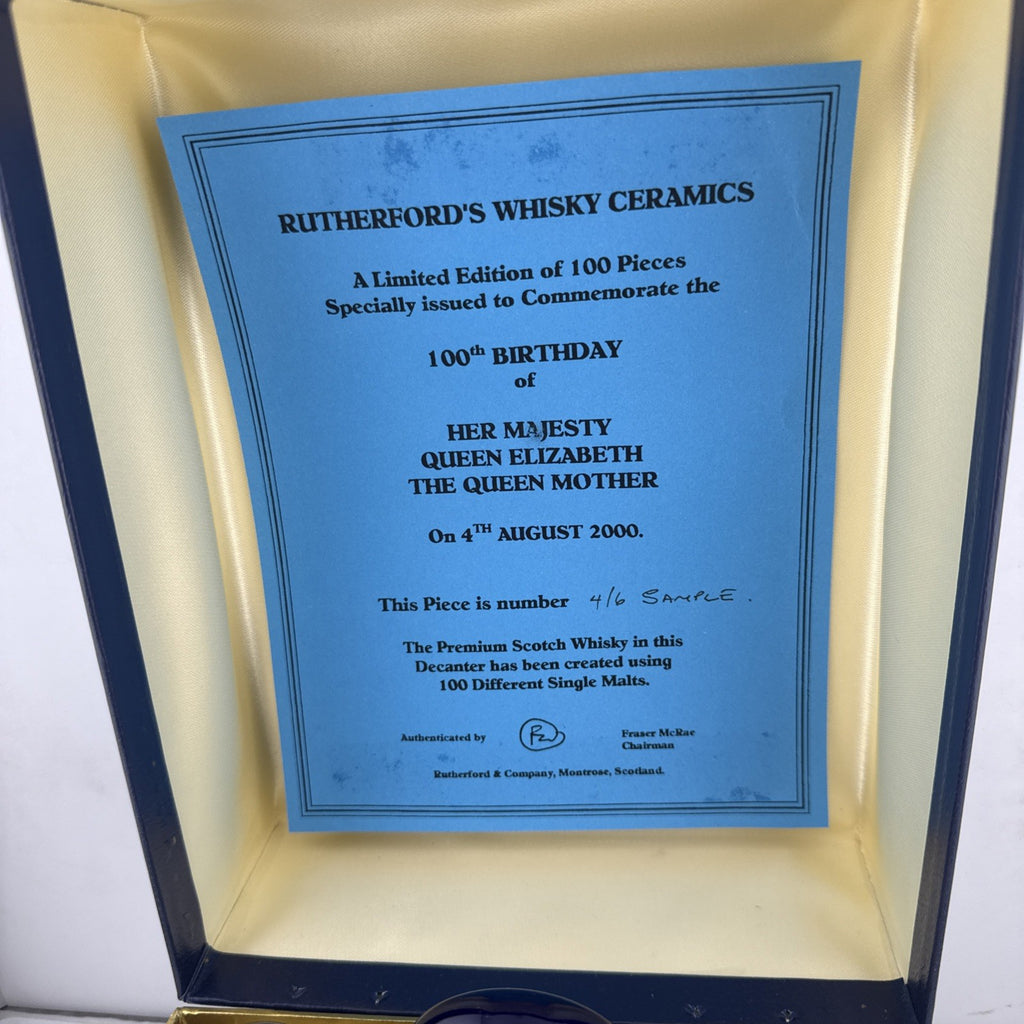 Rutherford’s Queen Mother 100 Malts Whisky Decanter 4/6 Sample Boxed 70cl