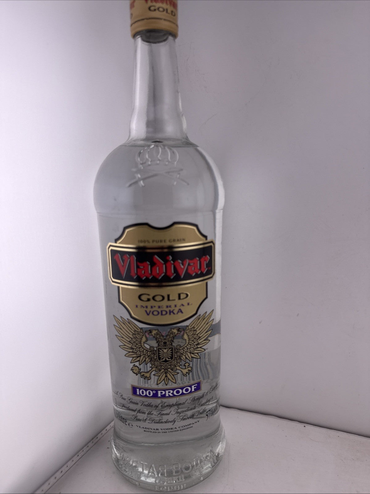 Vladivar Gold Imperial Vodka 1 Litre 57% Vintage High Strength Bottle 1990s