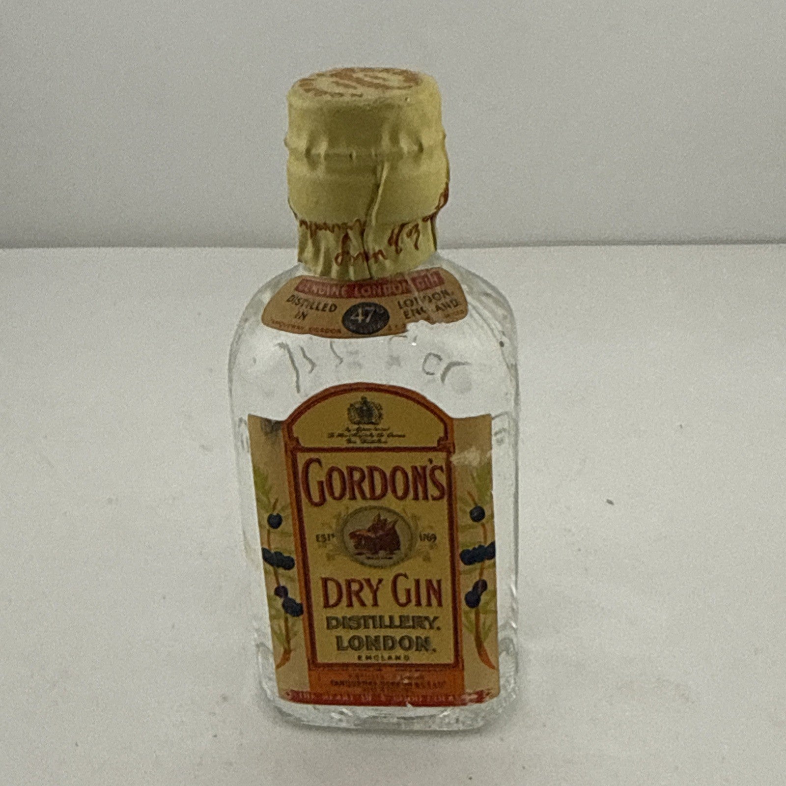 1950s Gordon’s Dry Gin Miniature 47% Spring Cap Full Vintage