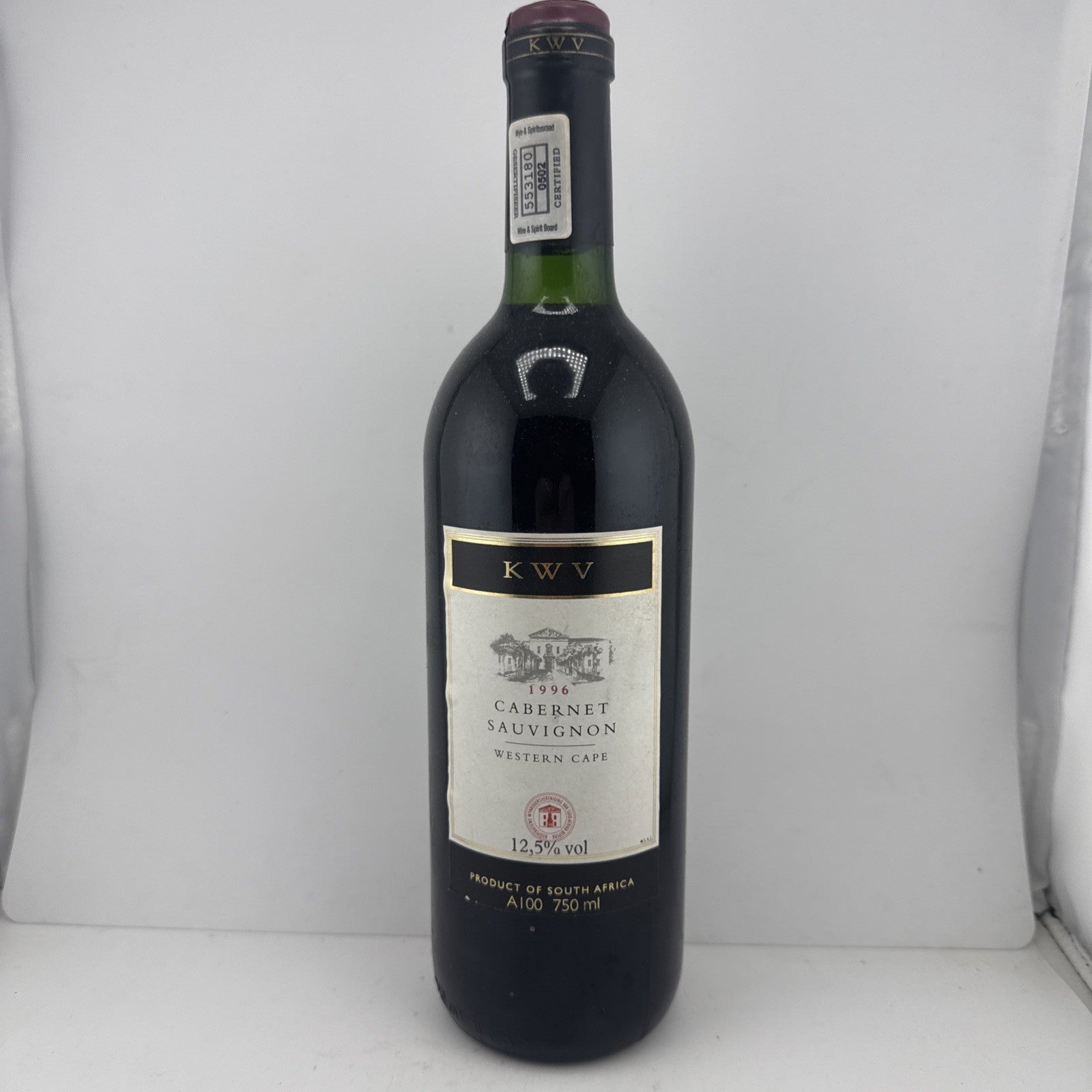 1996 KWV Cabernet Sauvignon; vintage South African red wine.