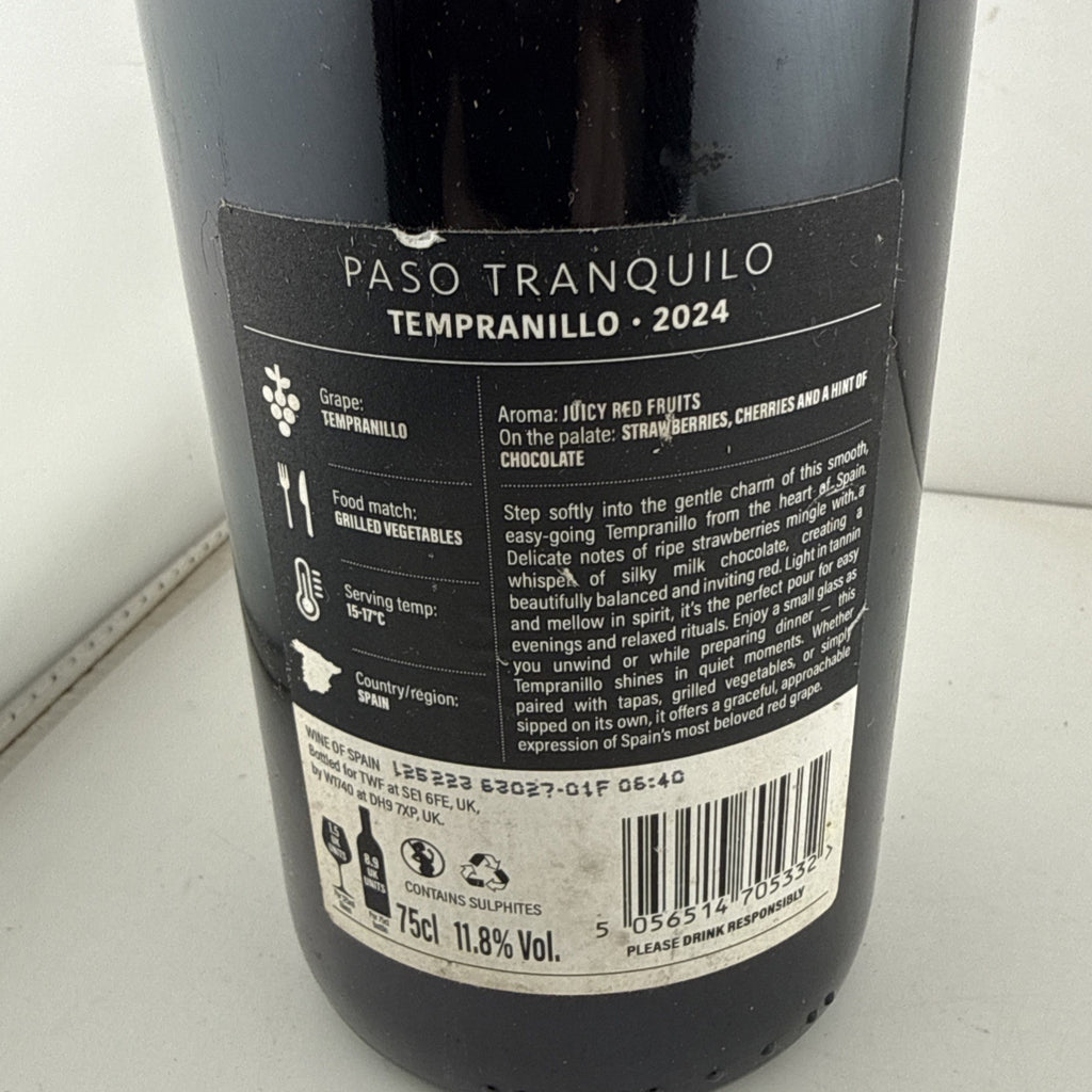 Paso Tranquilo Tempranillo 2024 Spanish Red Wine 75cl 11.8% ABV