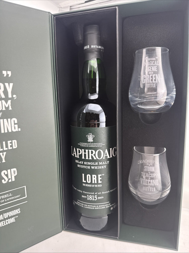 Laphroaig Lore Islay Single Malt Scotch Whisky Gift Set 70cl 48% With 2 Glasses