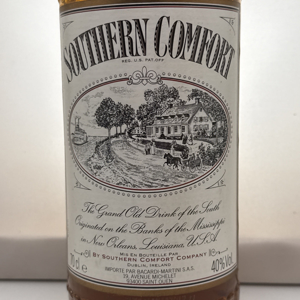 Southern Comfort — c.1980s–90s — Classic Mississippi Scene Label — 70cl, 40%