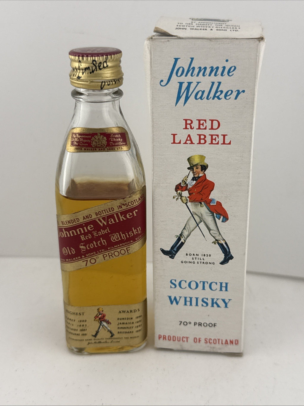 Johnnie Walker Red Label Old Scotch Whisky Miniature 70 Proof c.1970s Boxed Rare