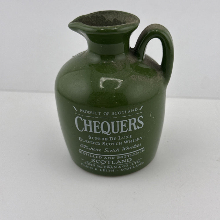Chequers Blended Scotch Whisky Green Ceramic Jug Scotland Full Sealed  1970s