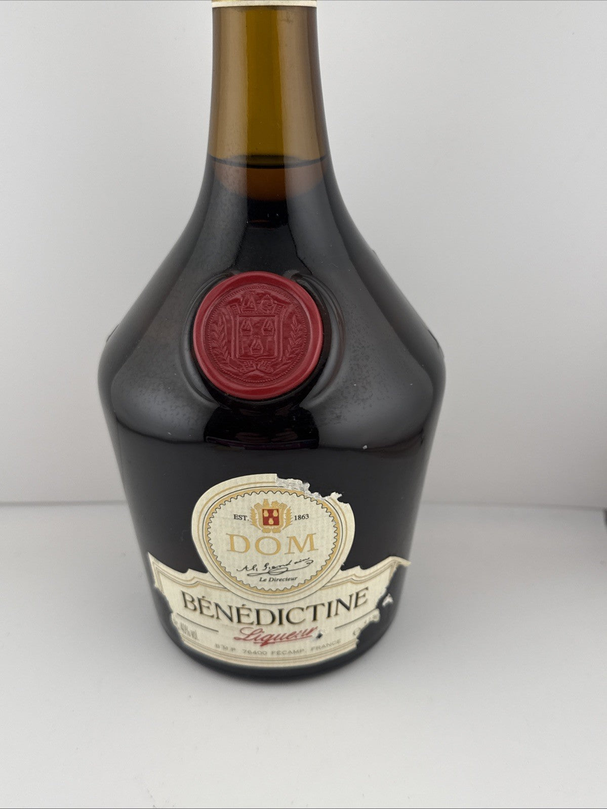 DOM Benedictine Liqueur France Wax Seal Vintage Bottle 40% Label  Poor 1L