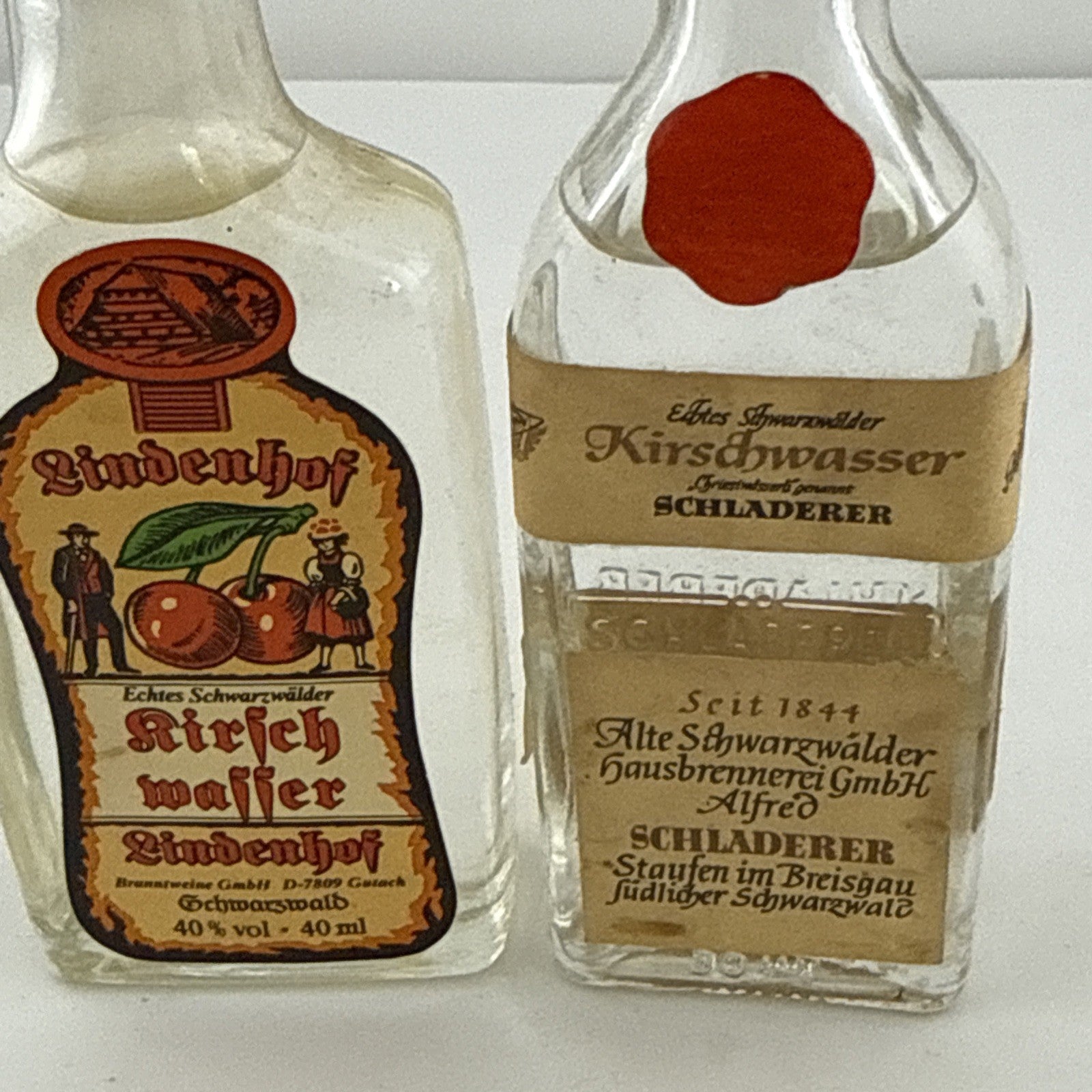 Vintage 1970s German Kirschwasser Miniatures Schladerer Lindenhof 40ml Pair