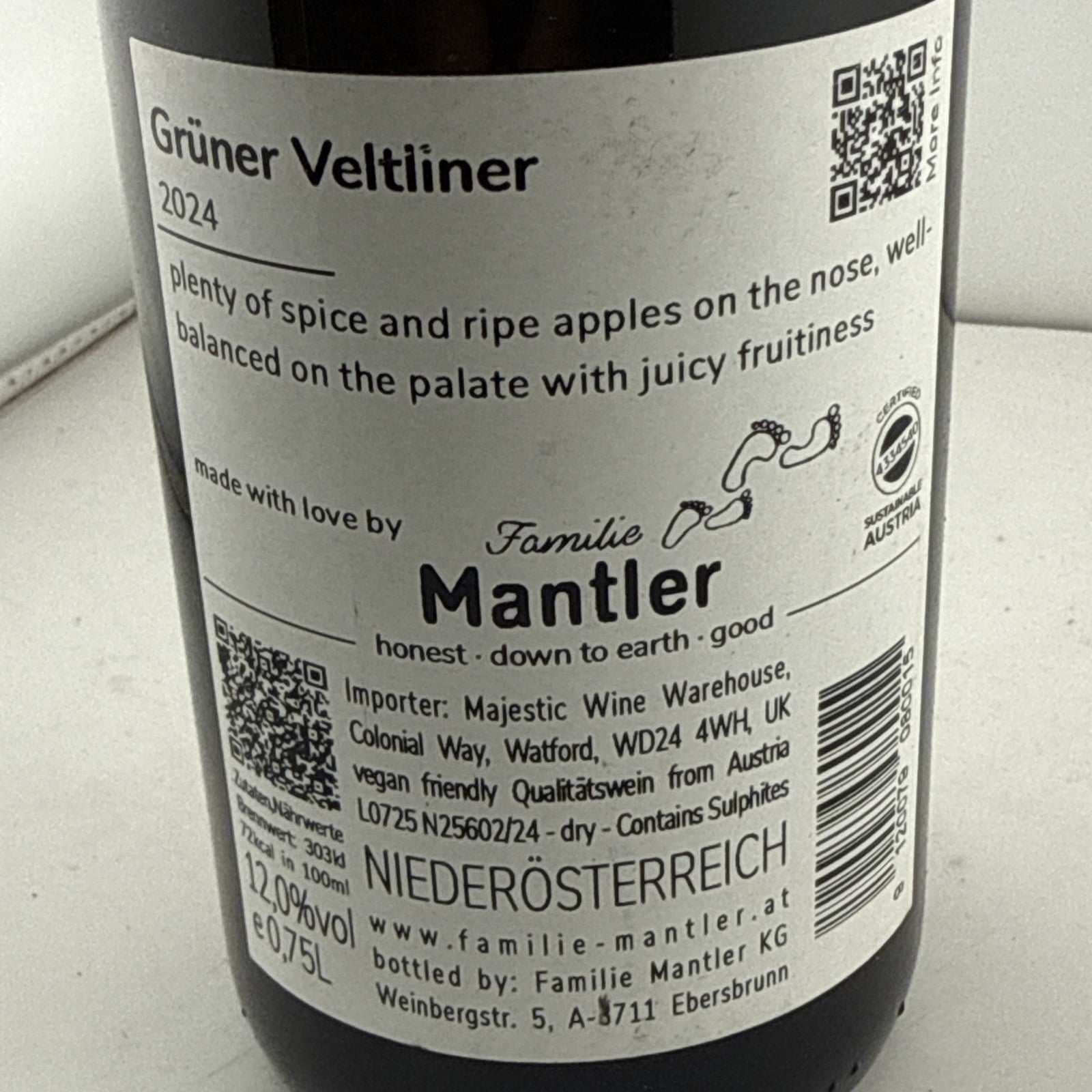 Familie Mantler Gruner Veltliner 2024 Austrian White Wine 75cl 12%