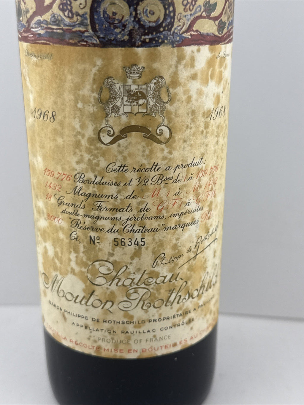 Château Mouton Rothschild 1968 – Pauillac 1er Grand Cru Classé (Bordeaux).