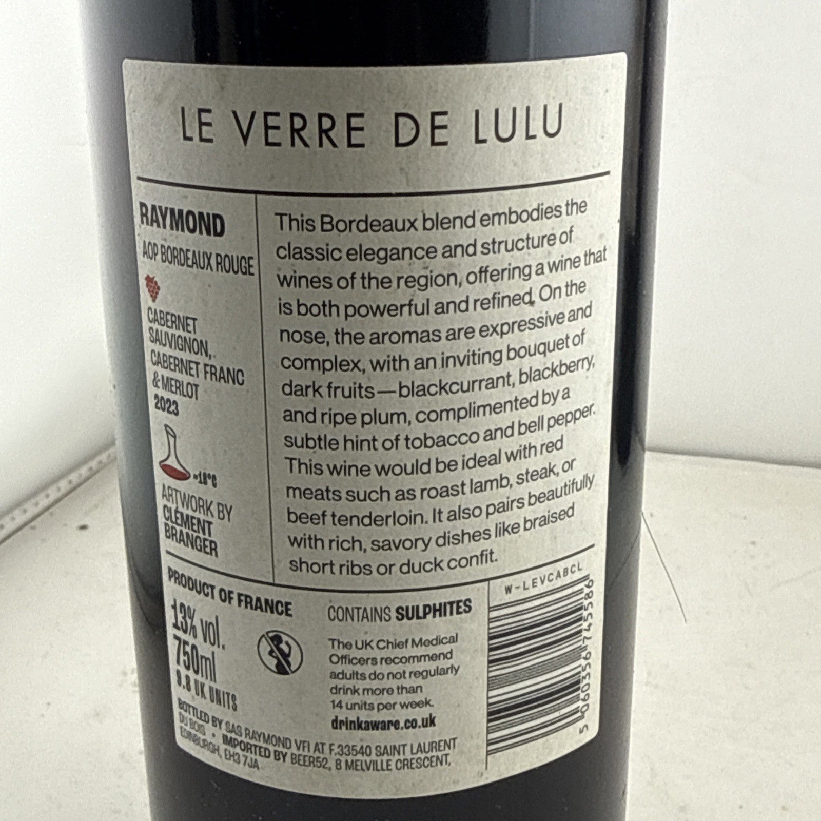 Le Verre de Lulu Bordeaux Rouge 2023 French Red Wine 75cl 13% ABV