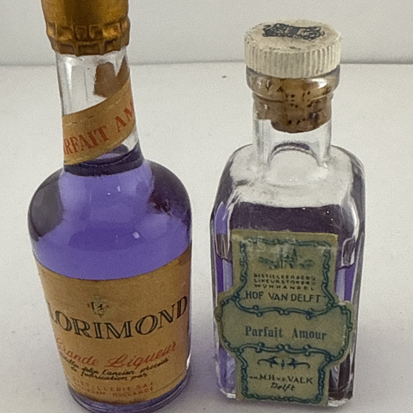 Vintage Parfait Amour Liqueur Miniature Bottles Pair
