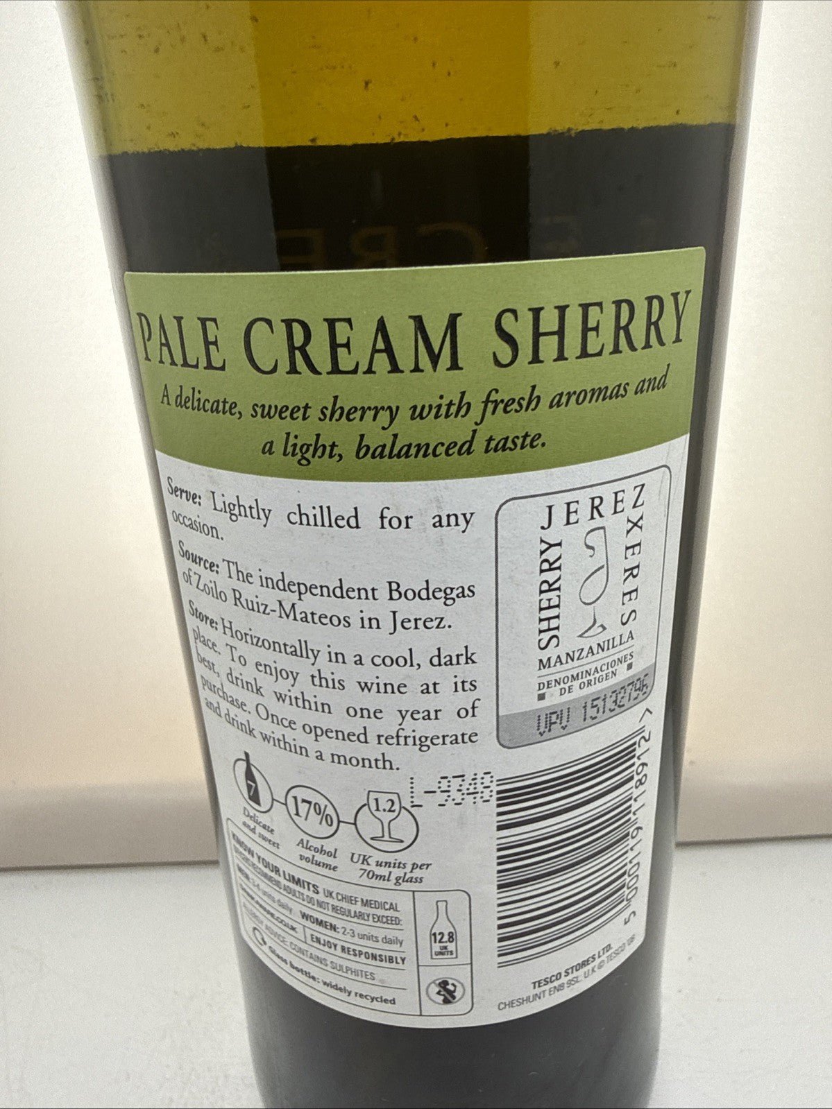 Pale Cream Sherry Solera Reserva Jerez — Tesco — Sweet Palomino Fino
