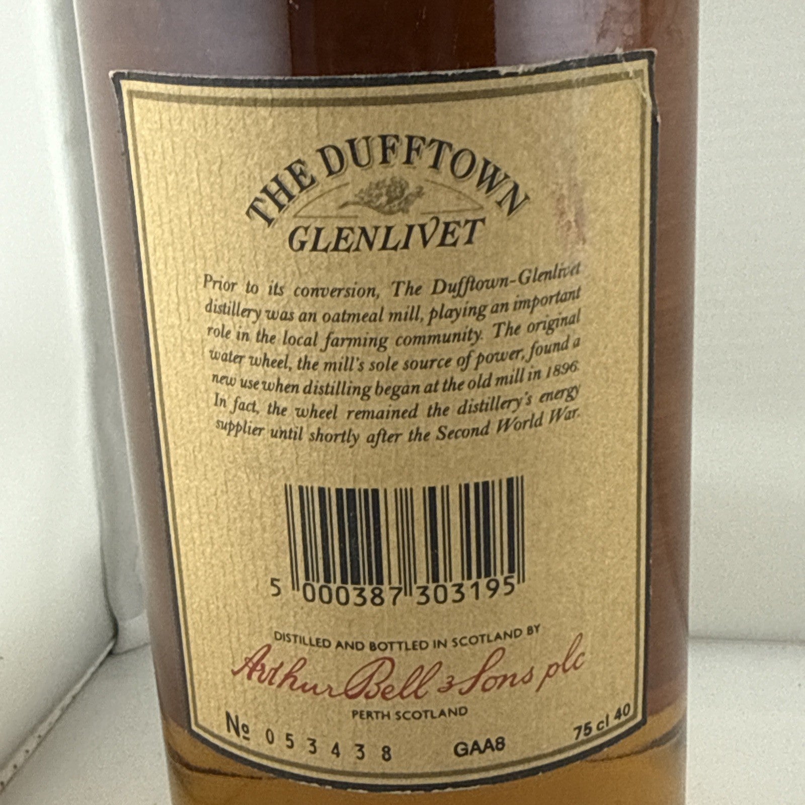 Dufftown Glenlivet 10 Year Old Single Malt Scotch Whisky 70cl 40% Bell’s 1980s