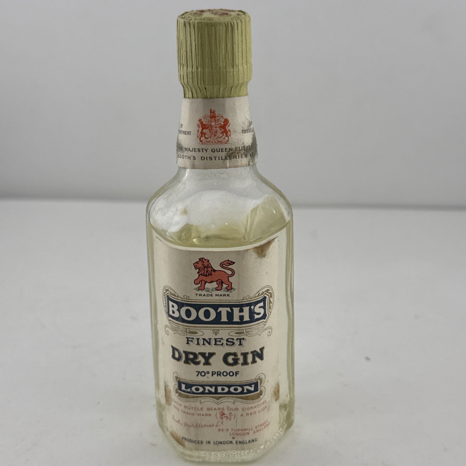 1950s/60s Booth’s Finest Dry Gin Miniature 70 Proof London