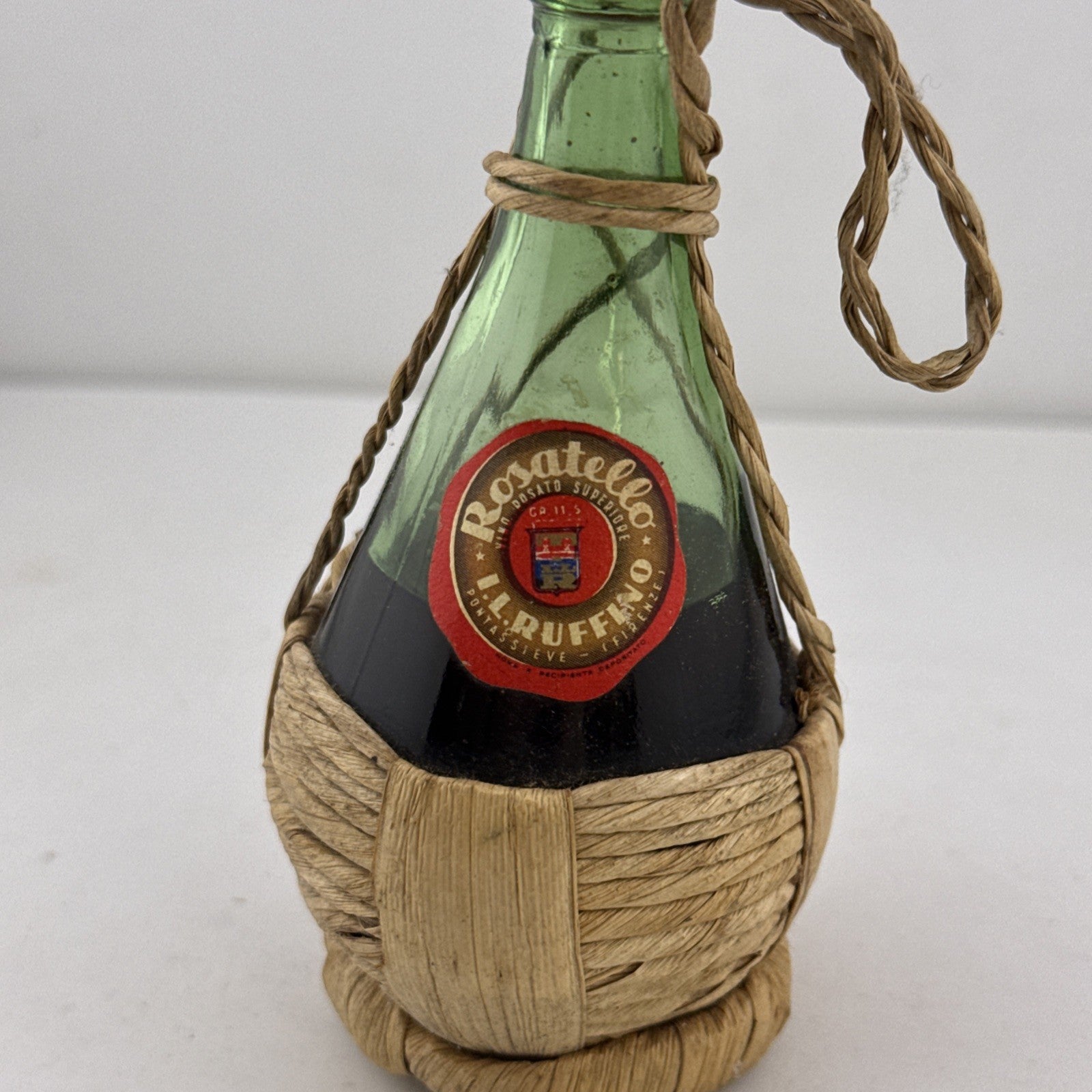 Vintage Ruffino Rosatello Miniature Straw Fiasco Bottle Italian Wine