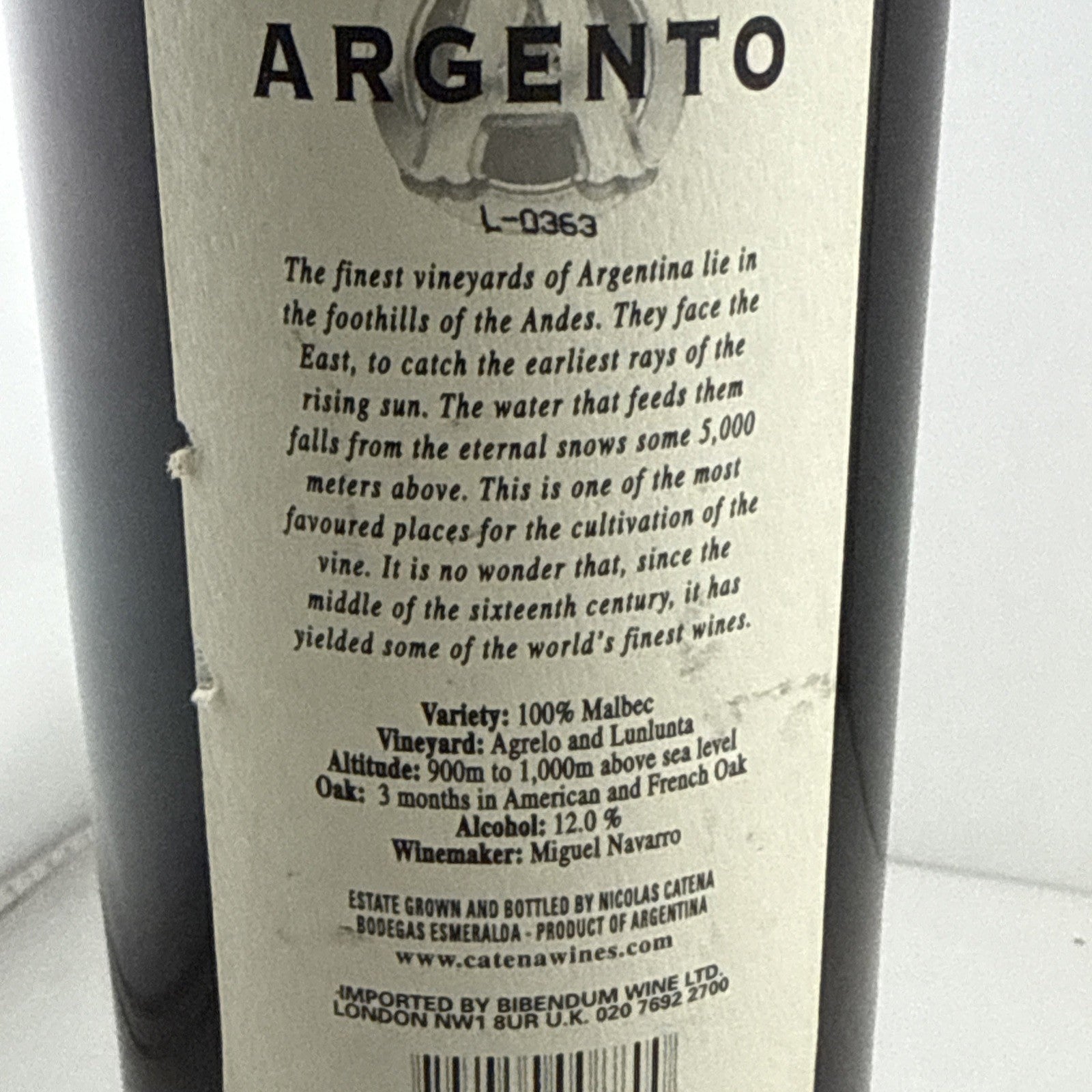 2000 Argento Malbec Mendoza Argentina Red Wine 75cl