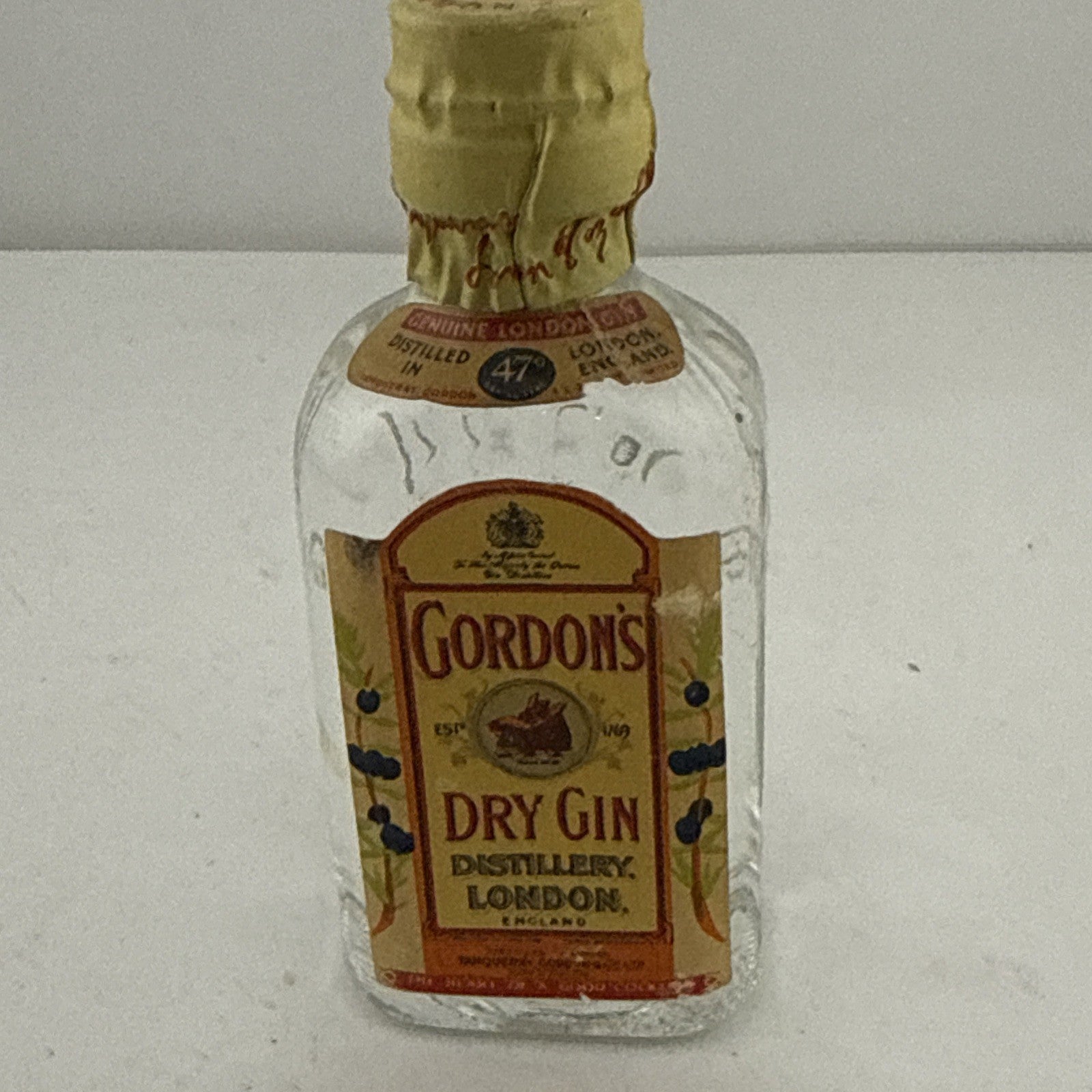 1950s Gordon’s Dry Gin Miniature 47% Spring Cap Full Vintage
