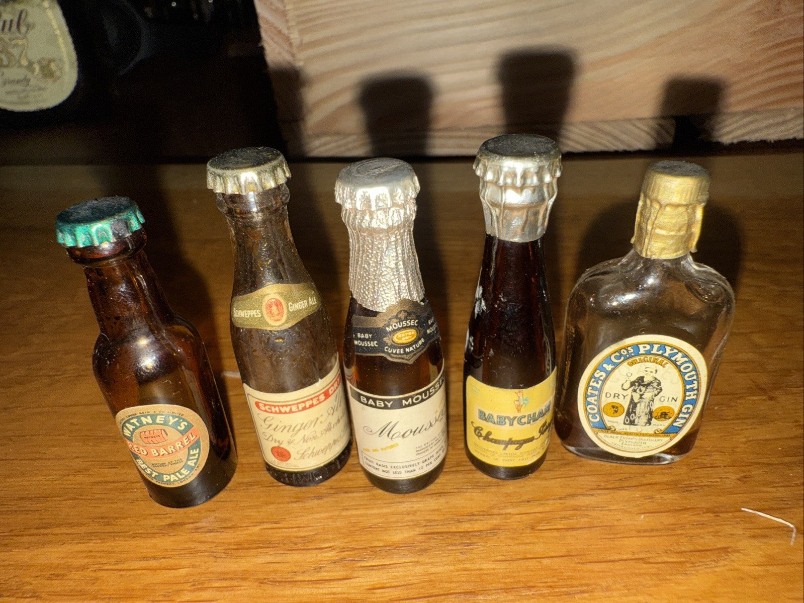 4 mini Miniatures sealed but empty Coates Gin watneys schweps moussec babycham