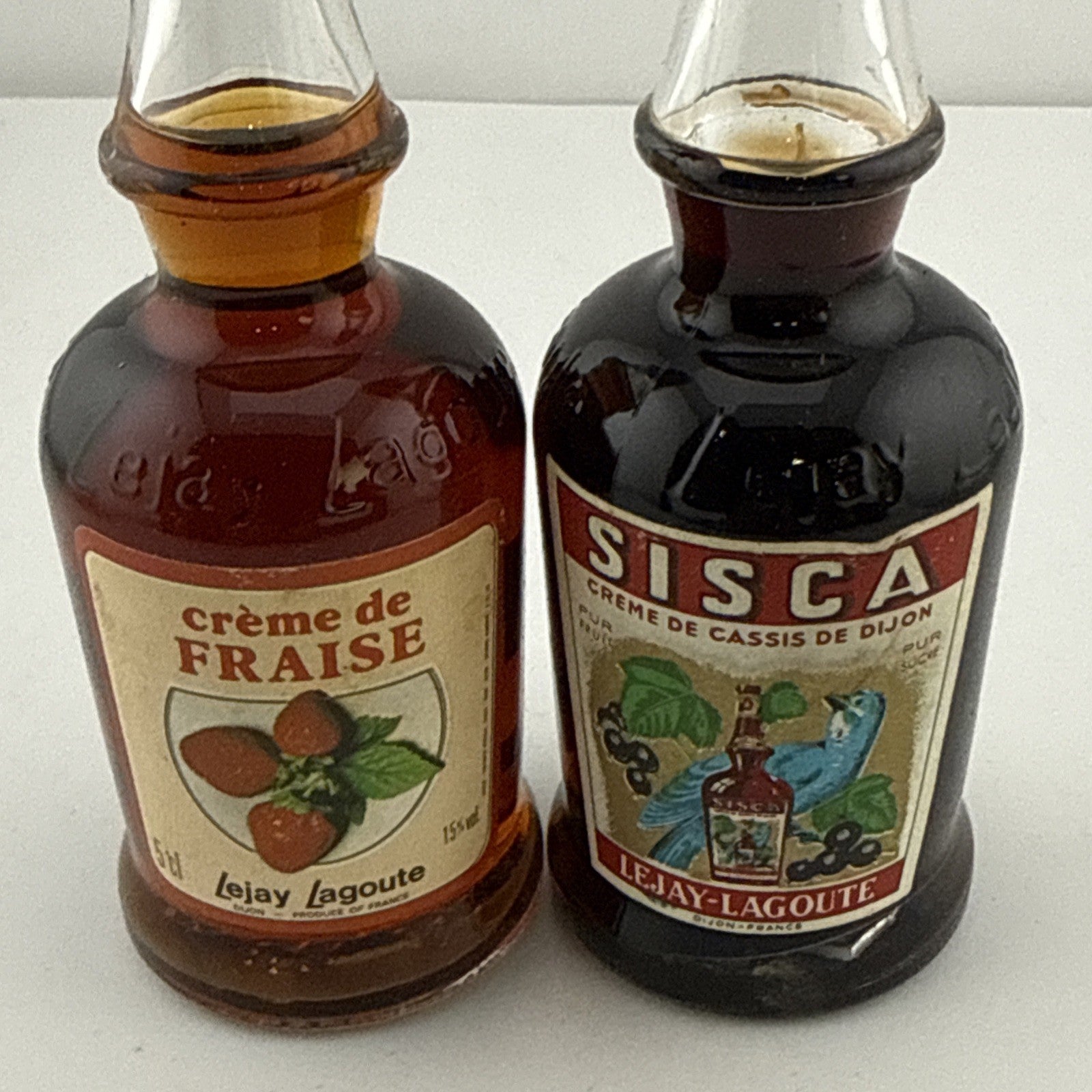 Vintage 1970s Lejay Lagoute Cassis Dijon & Fraise Miniatures 5cl Pair