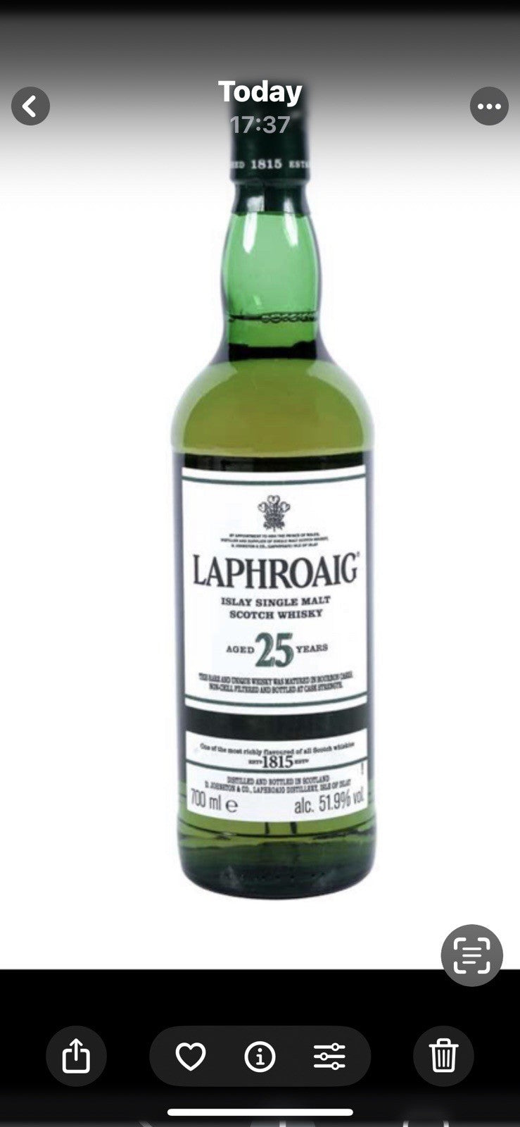 Laphroaig 25 Year Old Cask Strength 51.9 Abv Islay Malt Scotch Whisky